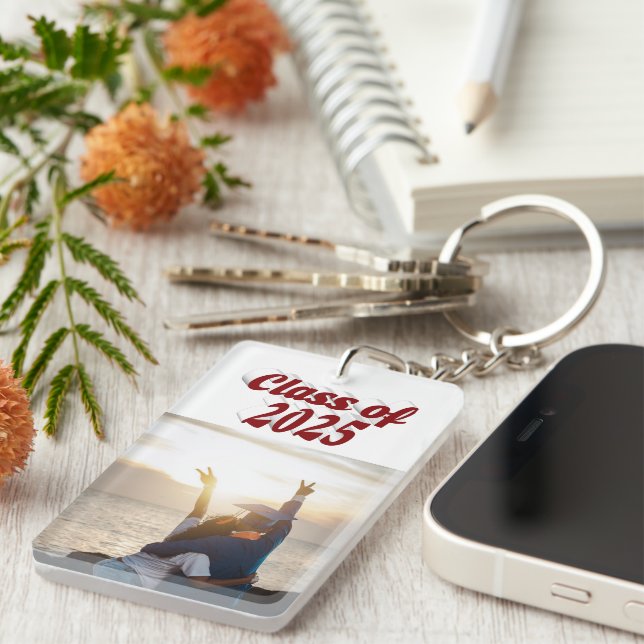 Llavero Clase de la foto de graduación de textos en burdeo (Frente Derecha)