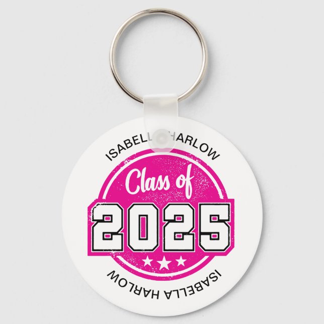 Llavero Clase de nombre de graduado rosado 2025 (Anverso)