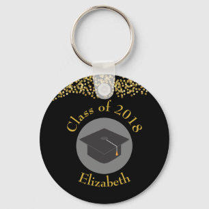 Llavero Clase Faux Gold Confetti & Graduation Cap de 20xx
