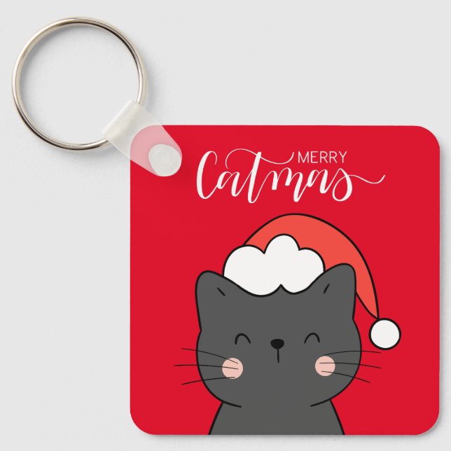 Llavero Clásica de Personalizado Cute Santa Cat Merry Catm (Anverso)
