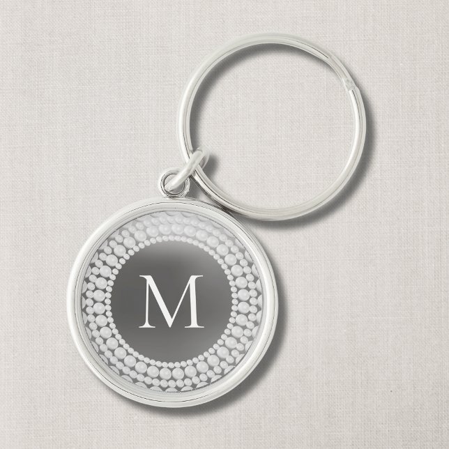 Llavero Clásica Monogramada Moderna Elegante (Grey Modern Monogram with Pearl Print Design)