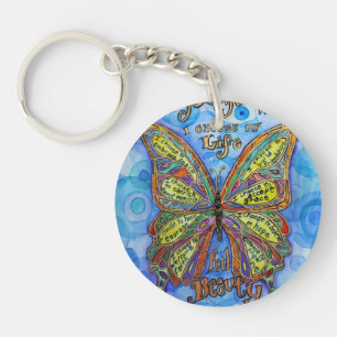 Llavero Clásica para la diabetes con mariposa arco iris (a