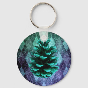 Llavero Clásico argyle pinecone rústico otoño verde