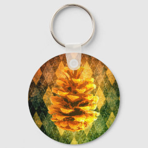 Llavero Clásico argyle pinecone rústico otoño verde