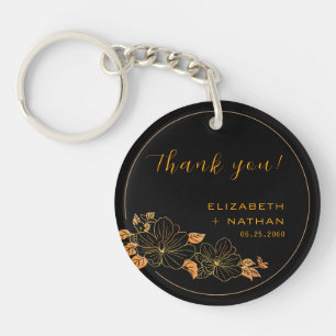 Llavero Clásico Boda Floral Black Gold Gracias