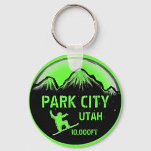 Llavero Clásico de arte de snowboard verde de Park City Ut