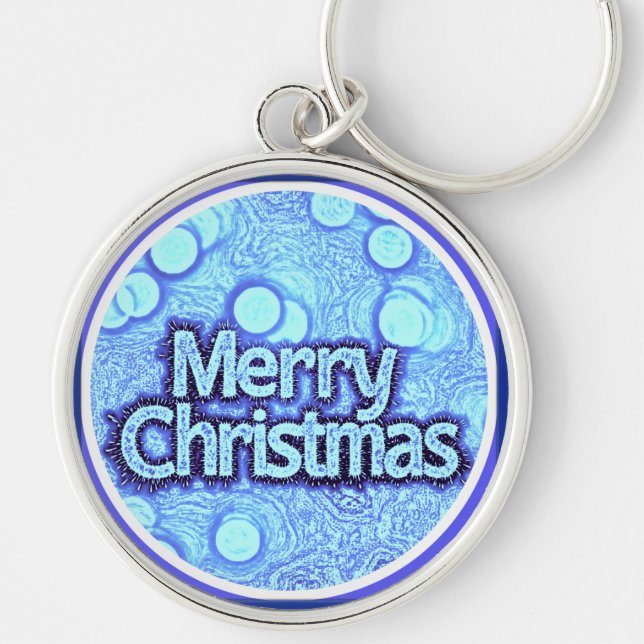 Llavero Clásico de Keychain, Feliz Navidad, azul y elegant (Frente)
