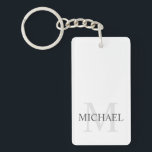 Llavero Clásico Monograma Personalizado y Nombre<br><div class="desc">Regalo de Monograma Personalizado y Nombre con nombre personalizado en gris y monograma en gris claro como fondo,  en estilo de letra serif clásico,  sobre fondo blanco. Perfecto como regalo de vacaciones,  favores de reunión familiar,  regalo de agradecimiento para los padrinos y regalo para cualquier ocasión especial.</div>