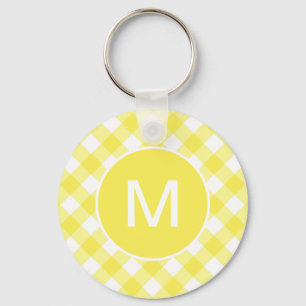 Llavero Clásico patrón de gingham monograma amarillo claro