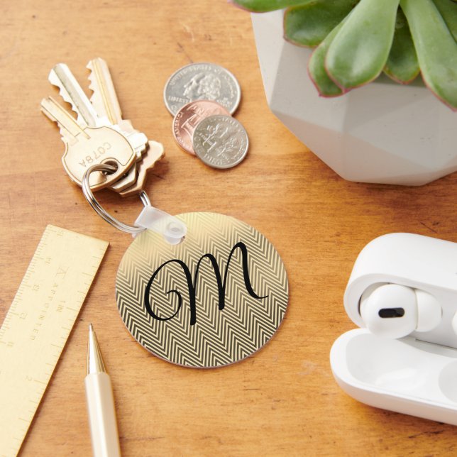 Llavero Classy Gold Chevron Monogram Keychain (Escritorio )