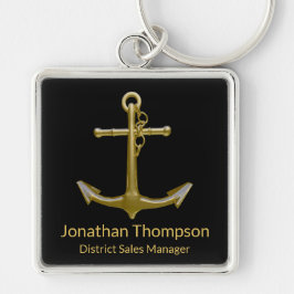 Llavero Classy Nautical Gold Anchor on Black