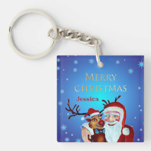 Llavero Claus mágico acuarela sonriendo Rudolph