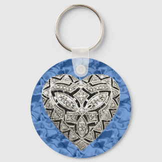 Llavero Cláusula Corazón de diseño elegante de redondo azu