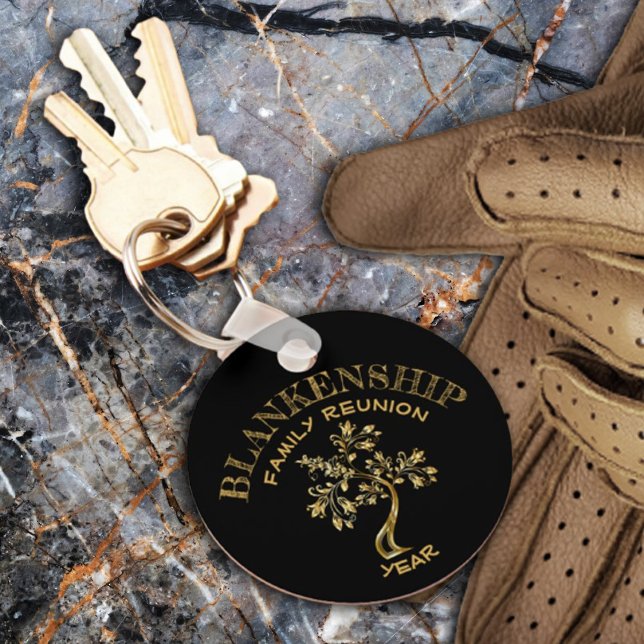 Llavero Cláusula de arte del árbol de oro negro de la fami (A custom family reunion keepsake keyring to remember the happy gathering.)