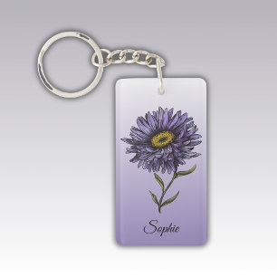 Llavero Cláusula de Aster de Flor de Nacimiento Personaliz