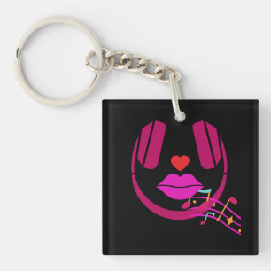 Llavero Cláusula de audífono canto negro y rosa