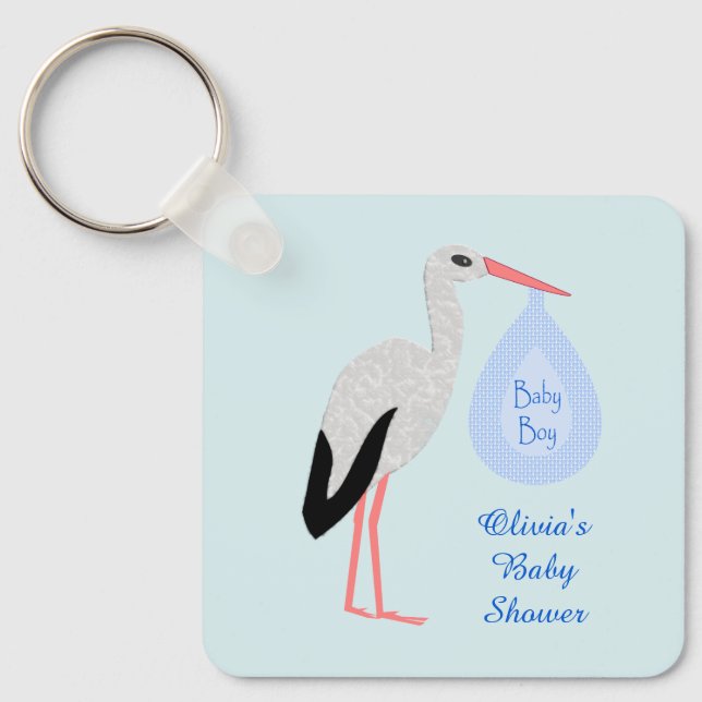 Llavero Cláusula de Baby Shower Cute Blue Baby Boy Stork (Anverso)