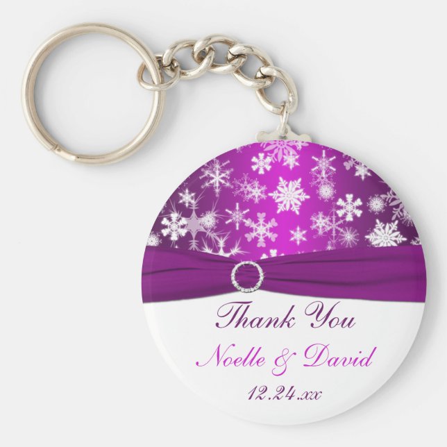 Llavero Cláusula de bodas de nieve morada y blanca (Frente)