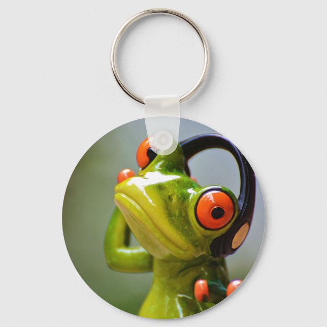 Llavero Cláusula de botón Mr. Frog con audífonos (Anverso)