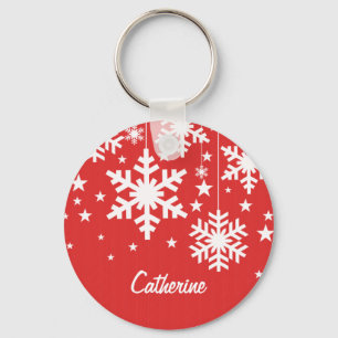 Llavero Cláusula de copos de nieve y estrellas, rojo