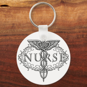Llavero Cláusula de Enfermería Oval Silver Caduceus
