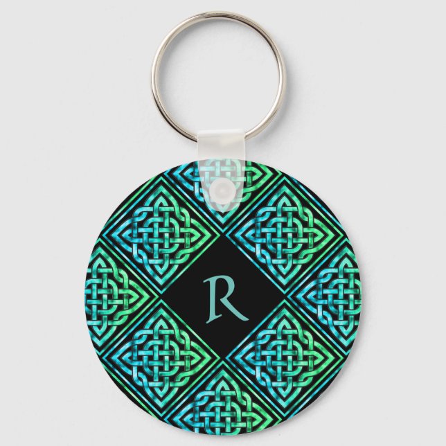 Llavero Cláusula de redondeo verde azul Knot Celtic monogr (Anverso)