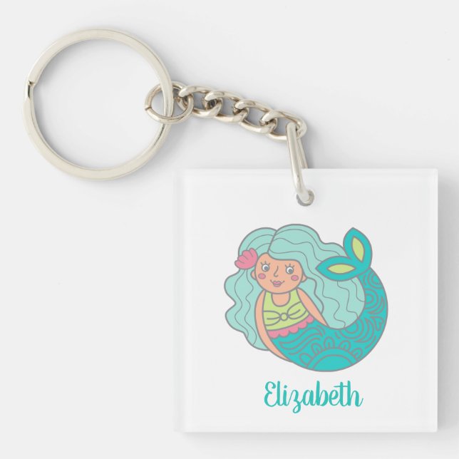 Llavero Cláusula de sirenas Verde azuladas personalizadas (Frente)
