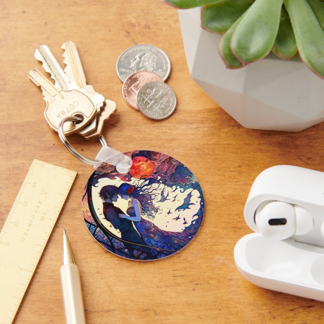 Llavero Cláusula de vidrio manchado de la pareja Faux (Escritorio )