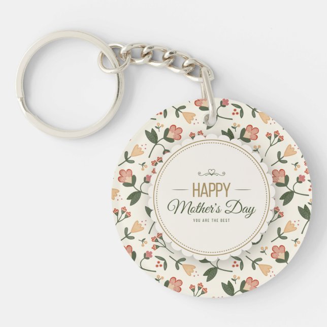 Llavero Cláusula elegante Floral Feliz Día de la Madre (Frente)