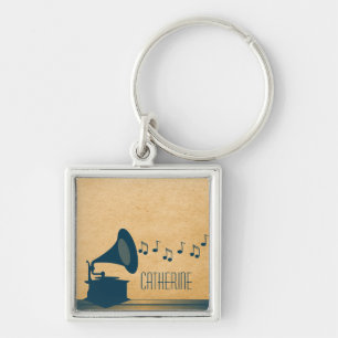 Llavero Cláusula Premium Blue Vintage Gramophone