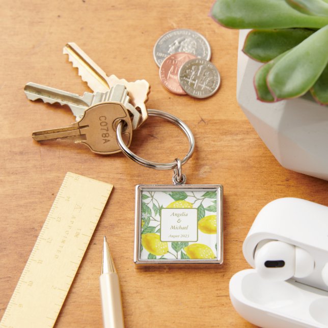 Llavero Clave Boda de las lémones verdes de oro modernas (Escritorio )