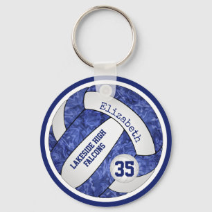 Llavero clave de voleibol blanco azul con nombre de equipo