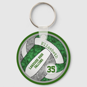 Llavero clave de voleibol gris verde con nombre del equipo