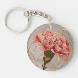 Llavero Clavel Floral Dorado Rosa Rubor