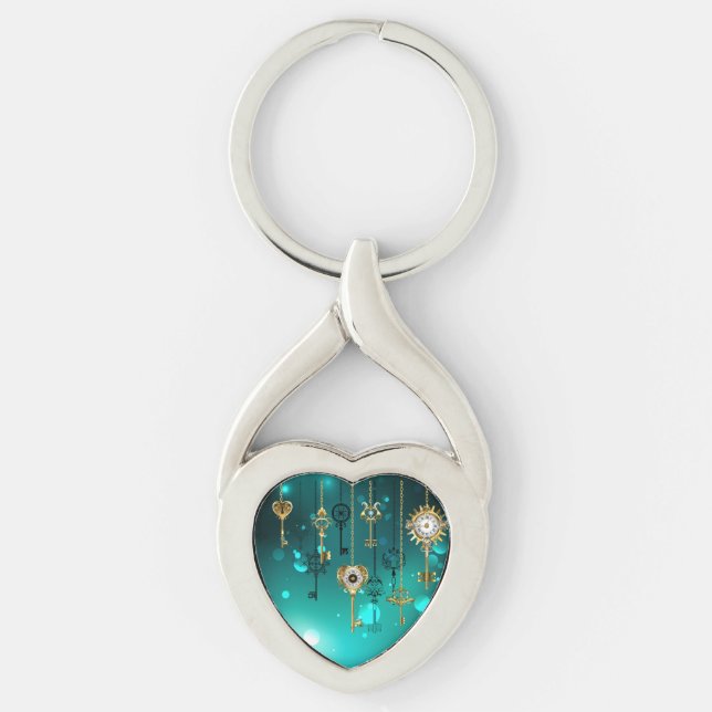 Llavero Claves de esqueleto antiguas sobre fondo verde (Anverso)