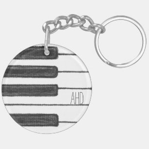 Llavero Claves de piano monogramo Keychain en blanco y neg