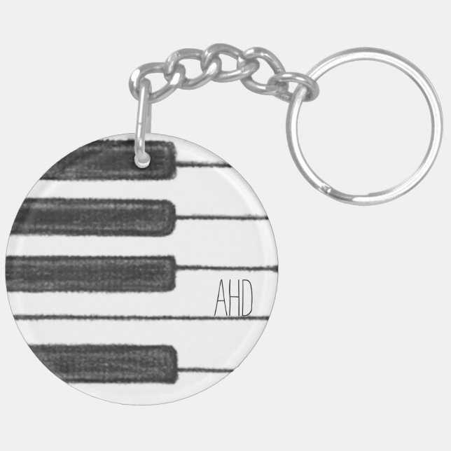Llavero Claves de piano monogramo Keychain en blanco y neg (Atrás Derecha)