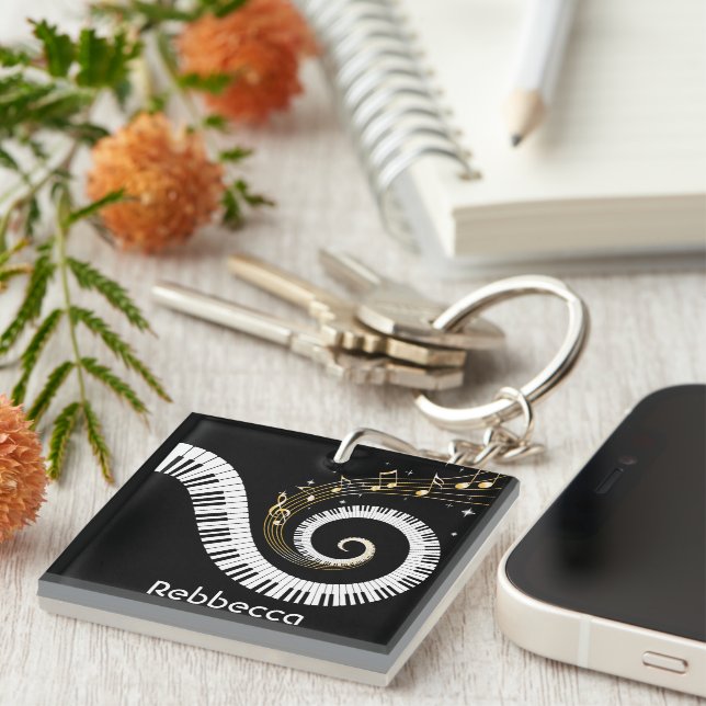Llavero Claves de piano personalizadas y notas de música G (Frente Derecha)