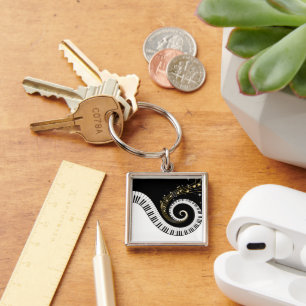 Llavero Claves de piano y Keychain de Gold Music Notes