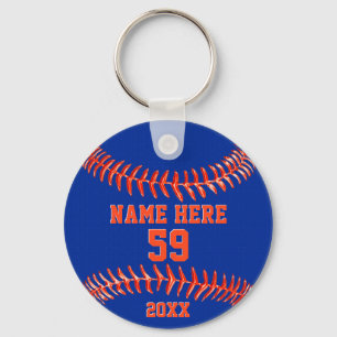 Llavero Claves de Softball personalizadas azul y Naranja