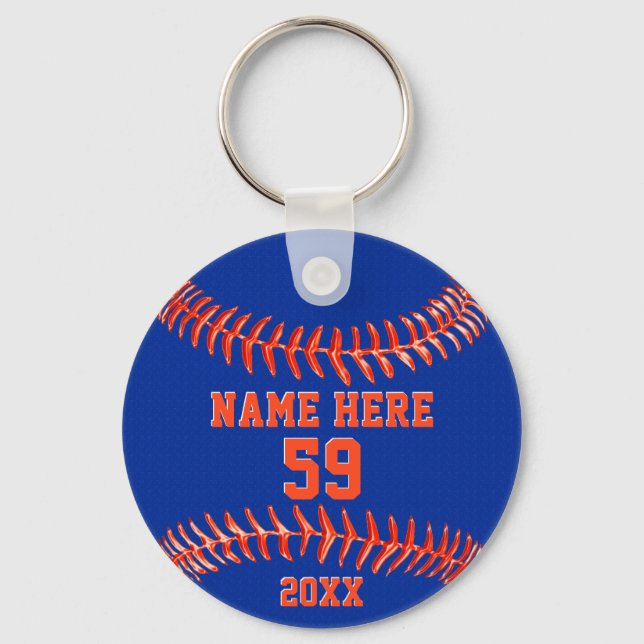 Llavero Claves de Softball personalizadas azul y Naranja (Anverso)