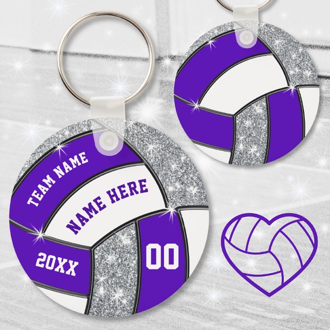 Llavero Claves de voleibol morado y blanco baratas (Cheap volleyball keychain. Volleyball giveaways. Volleyball trinkets. Personalized Volleyball Favors)