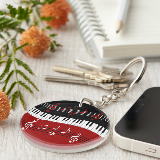 Llavero Claves y notas de piano blanco rojo y negro elegan