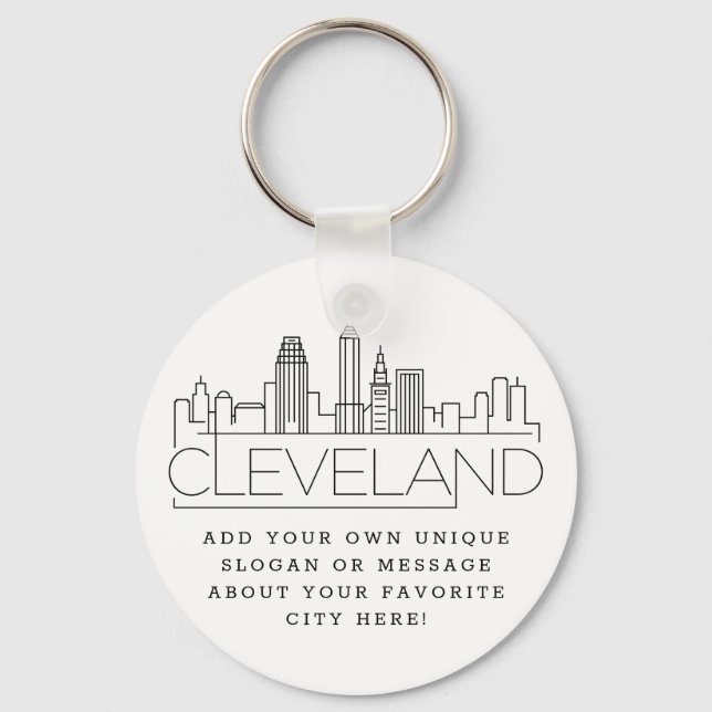 Llavero Cleveland, Ohio Stylized Skyline | Custom Slogan (Anverso)