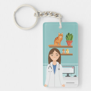 Llavero Clínica Veterinaria Mujer Veterinaria Con Gato Nar