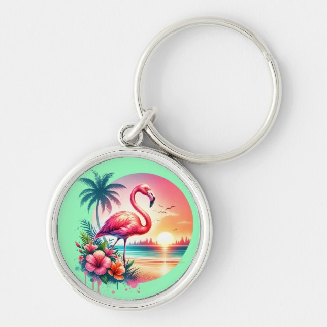 Llavero Clipart Atardecer Flamingo Rosa-93938 (Frente)