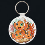 Llavero Clown fish Cartoon cute Family Underwater<br><div class="desc">Cute and Joyful little Clownfish Cartoon Characters swimming together on underwater Coral Reef Background. Original Vector Illustration Copyright BluedarkArt.</div>