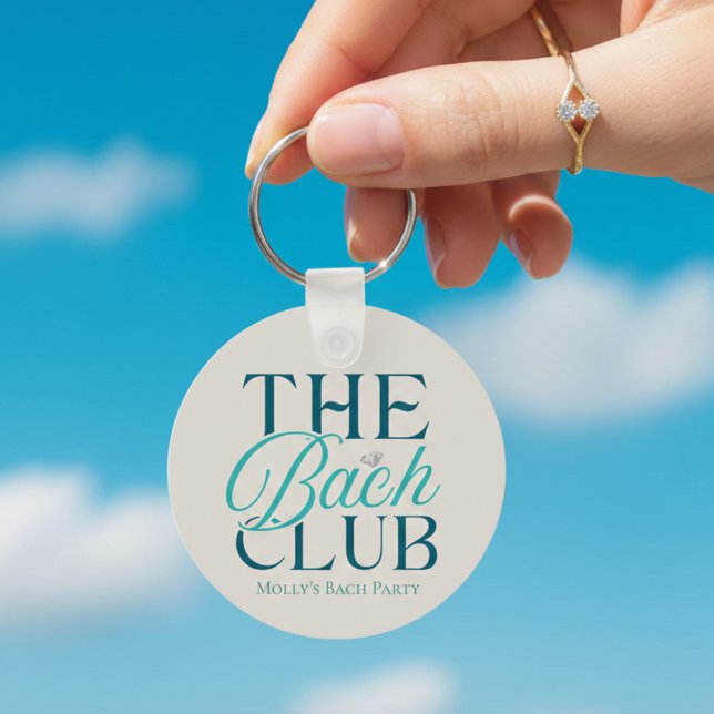 Llavero Club Bach Fiesta de Despedida de Soltera Azul Mode (Bach Club Modern Simple Blue Bachelorette Party Keychain)