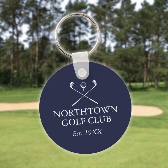 Llavero Club de golf personalizado Nombre Navy Azul (Personalized Golf Club Name Navy Blue Keychain)