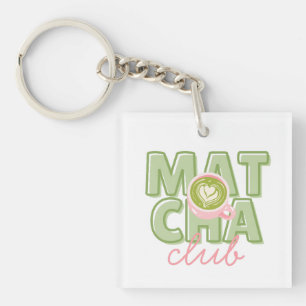 Llavero Club Matcha Verde y Rosa Estética Impresión Traser